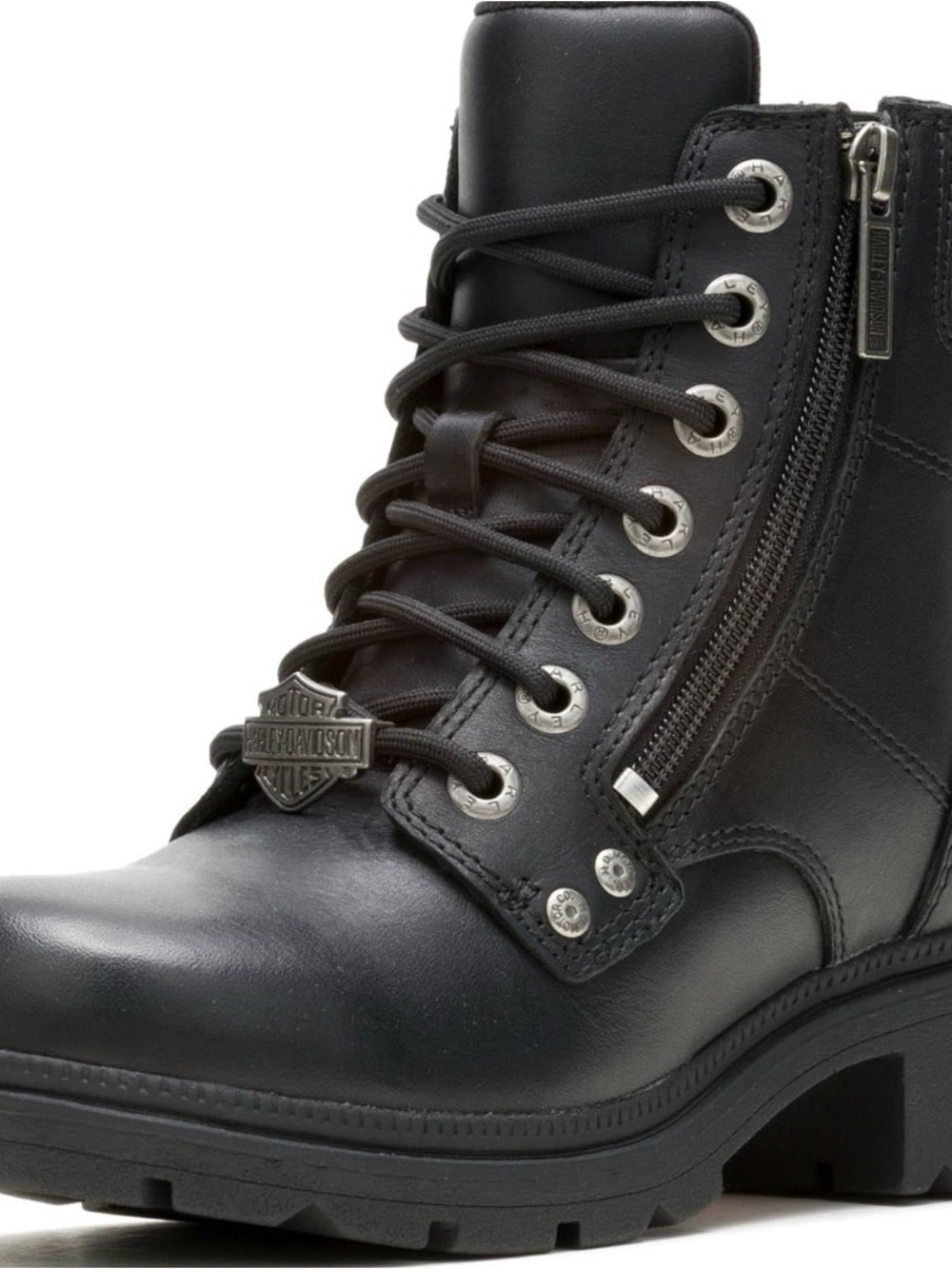 Harley-Davidson Black Lace-Up Side-Zip Leather Ankle Boots